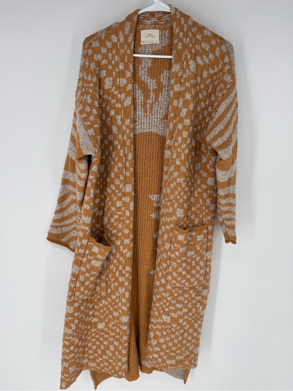 Urban Outfitters oversized Mustard & Cream Mixed-Pattern Open Cardigan
